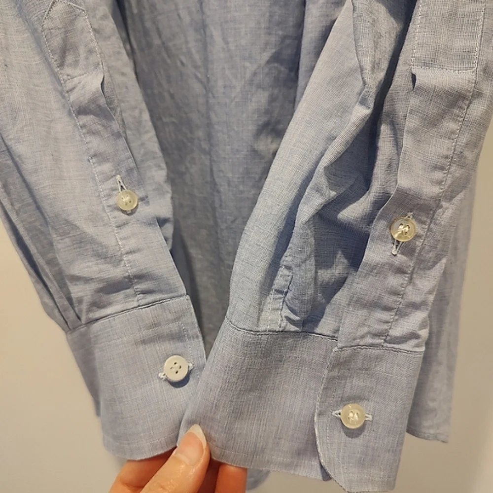 VTG Gucci 80s Blue Double G Oxford Shirt 17 X43 100% Cotton FLAWS